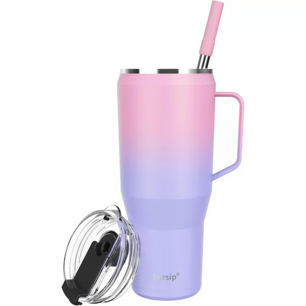 Sursip 40 oz Insulated Tumbler with Screw Lid  Stainless Steel Vacuum Cup with Straw and Handle Keeps Drinks Cold up to 24 Hours  SweatLeak Proof Dishwasher Safe Fits Car Cup Holder BlackPinkPurple