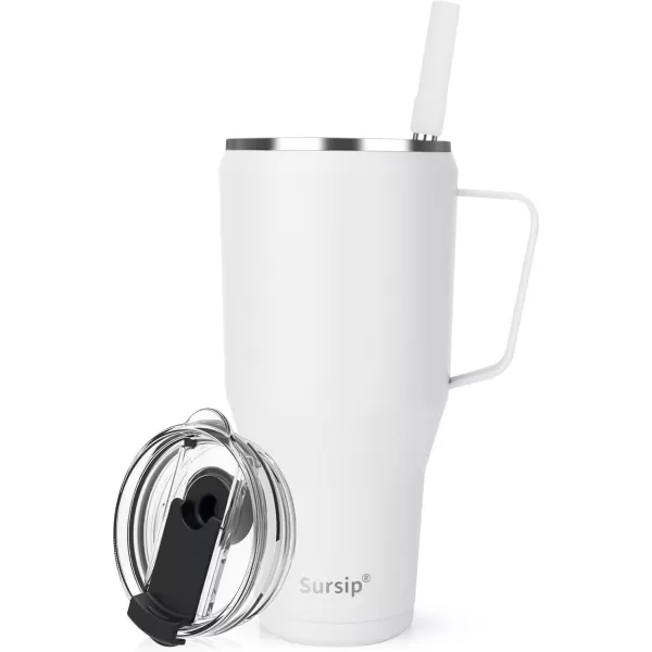 Sursip 40 oz Insulated Tumbler with Screw Lid  Stainless Steel Vacuum Cup with Straw and Handle Keeps Drinks Cold up to 24 Hours  SweatLeak Proof Dishwasher Safe Fits Car Cup Holder PinkWhite