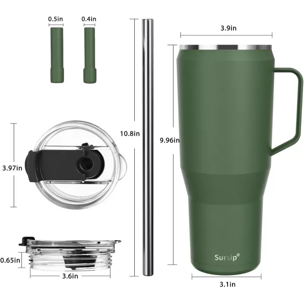 Sursip 40 oz Insulated Tumbler with Screw Lid  Stainless Steel Vacuum Cup with Straw and Handle Keeps Drinks Cold up to 24 Hours  SweatLeak Proof Dishwasher Safe Fits Car Cup Holder PinkOlive Green