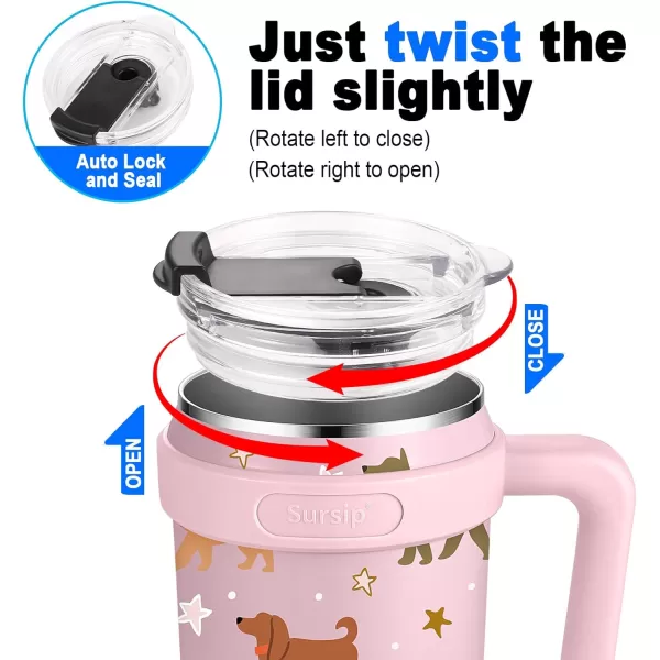 Sursip 40 oz Insulated Tumbler with Screw Lid  Stainless Steel Vacuum Cup with Straw and Handle Keeps Drinks Cold up to 24 Hours  SweatLeak Proof Dishwasher Safe Fits Car Cup Holder PinkPink Puppy