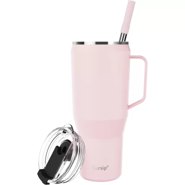Sursip 40 oz Insulated Tumbler with Screw Lid  Stainless Steel Vacuum Cup with Straw and Handle Keeps Drinks Cold up to 24 Hours  SweatLeak Proof Dishwasher Safe Fits Car Cup Holder PlatingPink