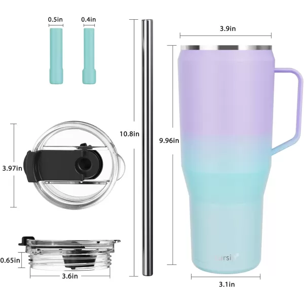 Sursip 40 oz Insulated Tumbler with Screw Lid  Stainless Steel Vacuum Cup with Straw and Handle Keeps Drinks Cold up to 24 Hours  SweatLeak Proof Dishwasher Safe Fits Car Cup Holder PinkPurpleGreen
