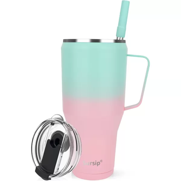 Sursip 40 oz Insulated Tumbler with Screw Lid  Stainless Steel Vacuum Cup with Straw and Handle Keeps Drinks Cold up to 24 Hours  SweatLeak Proof Dishwasher Safe Fits Car Cup Holder BlackPinkGreen
