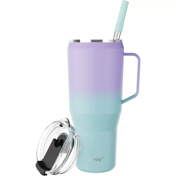 Sursip 40 oz Insulated Tumbler with Screw Lid  Stainless Steel Vacuum Cup with Straw and Handle Keeps Drinks Cold up to 24 Hours  SweatLeak Proof Dishwasher Safe Fits Car Cup Holder PlatingPurpleGreen