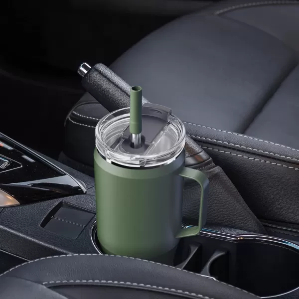 Sursip 40 oz Insulated Tumbler with Screw Lid  Stainless Steel Vacuum Cup with Straw and Handle Keeps Drinks Cold up to 24 Hours  SweatLeak Proof Dishwasher Safe Fits Car Cup Holder PlatingOlive Green