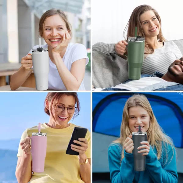 Sursip 40 oz Insulated Tumbler with Screw Lid  Stainless Steel Vacuum Cup with Straw and Handle Keeps Drinks Cold up to 24 Hours  SweatLeak Proof Dishwasher Safe Fits Car Cup Holder BlackBlack