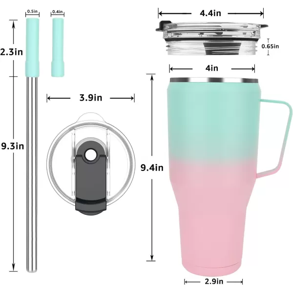 Sursip 40 oz Insulated Tumbler with Screw Lid  Stainless Steel Vacuum Cup with Straw and Handle Keeps Drinks Cold up to 24 Hours  SweatLeak Proof Dishwasher Safe Fits Car Cup Holder BlackPinkGreen