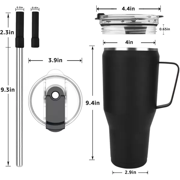 Sursip 40 oz Insulated Tumbler with Screw Lid  Stainless Steel Vacuum Cup with Straw and Handle Keeps Drinks Cold up to 24 Hours  SweatLeak Proof Dishwasher Safe Fits Car Cup Holder BlackBlack