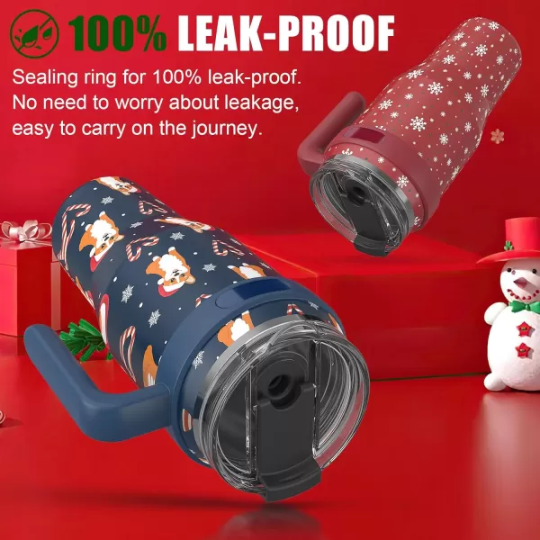 Sursip 40 oz Insulated Tumbler with Screw Lid  Stainless Steel Vacuum Cup with Straw and Handle Keeps Drinks Cold up to 24 Hours  SweatLeak Proof Dishwasher Safe Fits Car Cup Holder BlackRed Snowflake