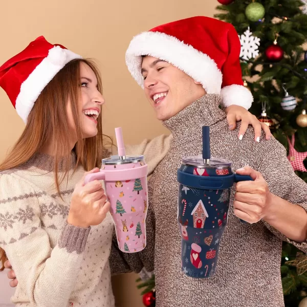 Sursip 40 oz Insulated Tumbler with Screw Lid  Stainless Steel Vacuum Cup with Straw and Handle Keeps Drinks Cold up to 24 Hours  SweatLeak Proof Dishwasher Safe Fits Car Cup Holder BlackPink Elk