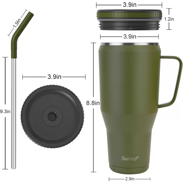 Sursip 40 oz Tumbler with Handle and Straw Lid  Stainless Steel Vacuum Insulated Coffee Cup Travel Mug Keeps Cold for 24 Hours  Sweat Proof Dishwasher Safe Cupholder Friendly Olive GreenOlive Green
