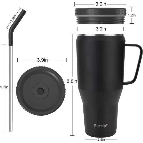 Sursip 40 oz Tumbler with Handle and Straw Lid  Stainless Steel Vacuum Insulated Coffee Cup Travel Mug Keeps Drinks Cold up to 24 Hours  Sweat Proof Dishwasher Safe Cupholder Friendly BlackBlack