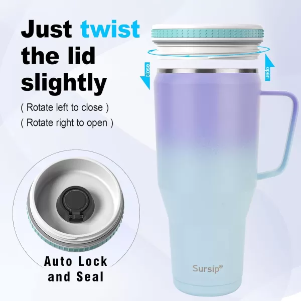 Sursip 40 oz Tumbler with Handle and Straw Lid  Stainless Steel Vacuum Insulated Coffee Cup Travel Mug Keeps Drinks Cold up to 24 Hours  Sweat Proof Dishwasher Safe Cupholder Friendly BlackBlack