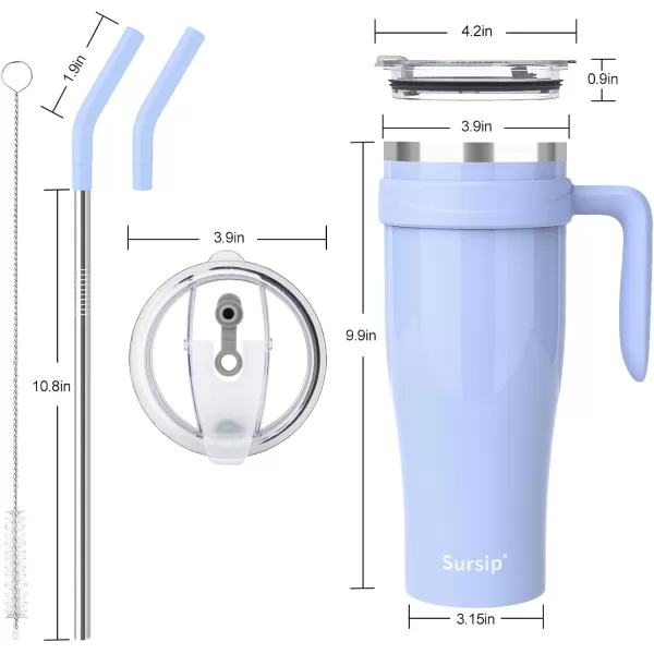 Sursip 50 oz Mug Tumbler with Handle Double Wall Vacuum Stainless Steel Tumbler with Straw and 2 Lids Keeps Drinks Cold up to 24 Hours  Leak Proof Dishwasher Safe Fit Car Cup Holder WhiteIce Blue
