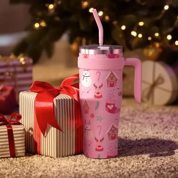 Sursip 50 oz Mug Tumbler with Handle Double Wall Vacuum Stainless Steel Tumbler with Straw and 2 Lids Keeps Drinks Cold up to 24 Hours  Leak Proof Dishwasher Safe Fit Car Cup Holder Ice BlueRed Snowflake