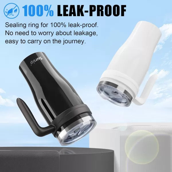 Sursip 50 oz Mug Tumbler with Handle Double Wall Vacuum Stainless Steel Tumbler with Straw and 2 Lids Keeps Drinks Cold up to 24 Hours  Leak Proof Dishwasher Safe Fit Car Cup Holder WhiteWhite