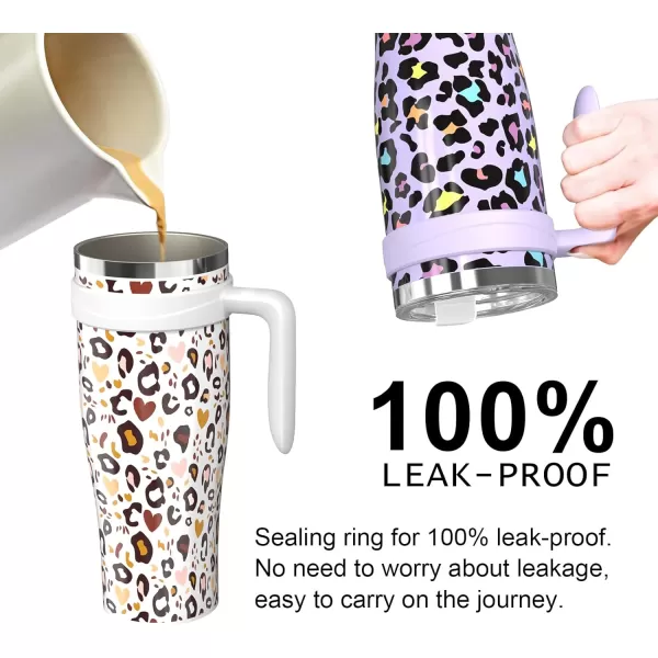 Sursip 50 oz Mug Tumbler with Handle Double Wall Vacuum Stainless Steel Tumbler with Straw and 2 Lids Keeps Drinks Cold up to 24 Hours  Leak Proof Dishwasher Safe Fit Car Cup Holder WhiteWhite Leopard