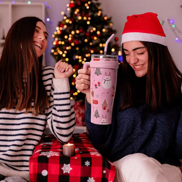 Sursip 50 oz Mug Tumbler with Handle Double Wall Vacuum Stainless Steel Tumbler with Straw and 2 Lids Keeps Drinks Cold up to 24 Hours  Leak Proof Dishwasher Safe Fit Car Cup Holder Ice BlueRed Snowflake