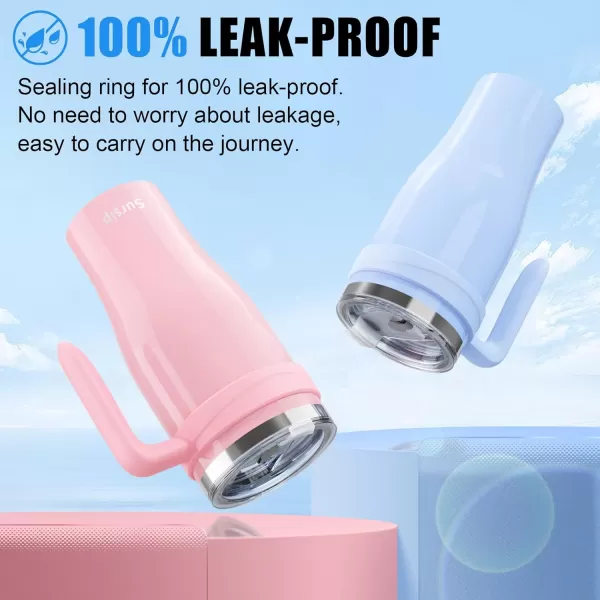 Sursip 50 oz Mug Tumbler with Handle Double Wall Vacuum Stainless Steel Tumbler with Straw and 2 Lids Keeps Drinks Cold up to 24 Hours  Leak Proof Dishwasher Safe Fit Car Cup Holder WhiteIce Blue