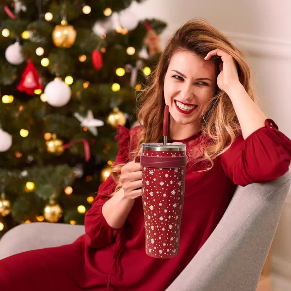 Sursip 50 oz Mug Tumbler with Handle Double Wall Vacuum Stainless Steel Tumbler with Straw and 2 Lids Keeps Drinks Cold up to 24 Hours  Leak Proof Dishwasher Safe Fit Car Cup Holder Ice BlueRed Snowflake