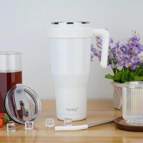 Sursip 50 oz Mug TumblerStainless Steel Tumbler Mug with NonRemovable HandleKeeps Drinks Cold up to 24 HoursSweat Proof Dishwasher SafeBPA FreeMild MintWhite50oz