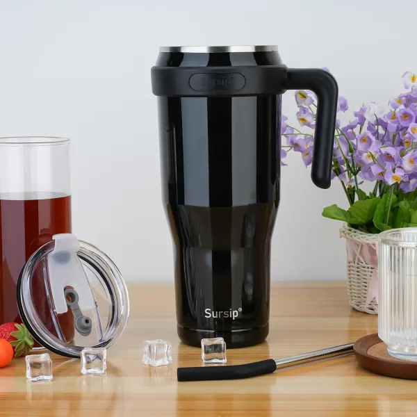Sursip 50 oz Mug TumblerStainless Steel Tumbler Mug with NonRemovable HandleKeeps Drinks Cold up to 24 HoursSweat Proof Dishwasher SafeBPA FreeMild MintBlack