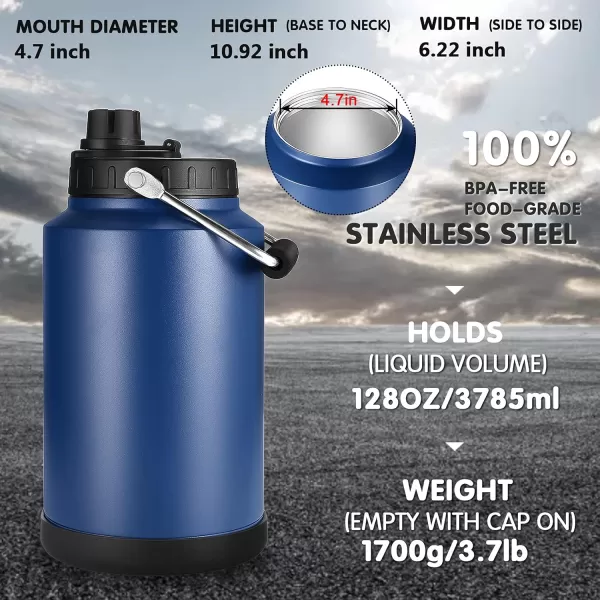 Sursip One Gallon Insulated Water Jug wtih Straw128 Oz Water Bottle188 FoodgradeKeep Drinking Hot and ColdSweat ProofGreat for TravelHikingCampingSportsGamingGiftNavy BlueArmy Green