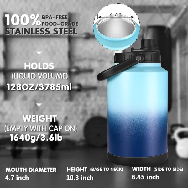 Sursip One Gallon Insulated Water Jug wtih Straw128 Oz Water Bottle188 FoodgradeKeep Drinking Hot and ColdSweat ProofGreat for TravelHikingCampingSportsGamingGiftNavy BlueWhite