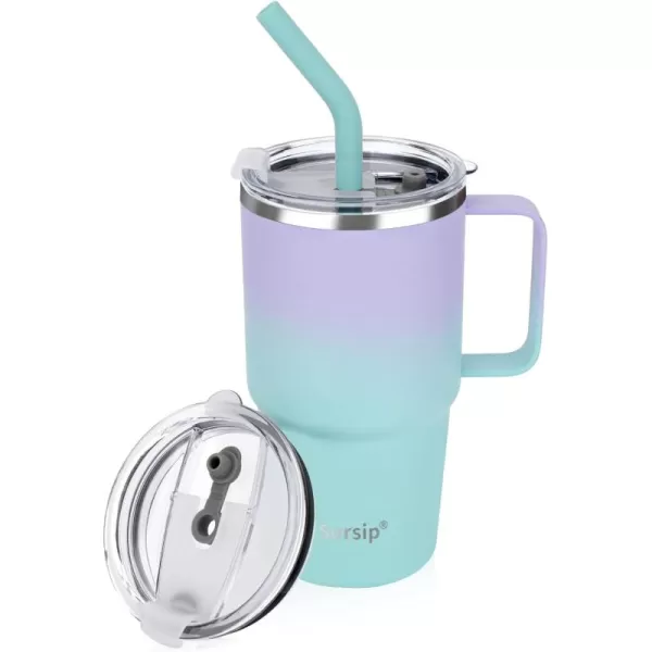 Sursip 24 oz Insulated Cup with Handle Double Wall Vacuum Stainless Steel Tumbler with Straw and 2 Lids For ColdHot Drinks Coffee Travel Mug for CarHomeOfficePartyCamping White2 PackPurpleBlue