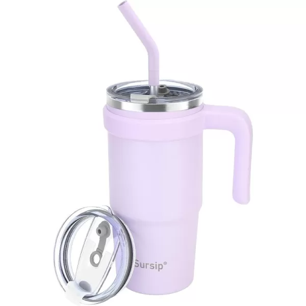 Sursip 24 oz Insulated Tumbler with Handle Double Wall Vacuum Stainless Steel Cup with Straw and 2 Lids For ColdHot Drinks Coffee Travel Mug for CarHomeOfficePartyCamping CreamTaro Purple