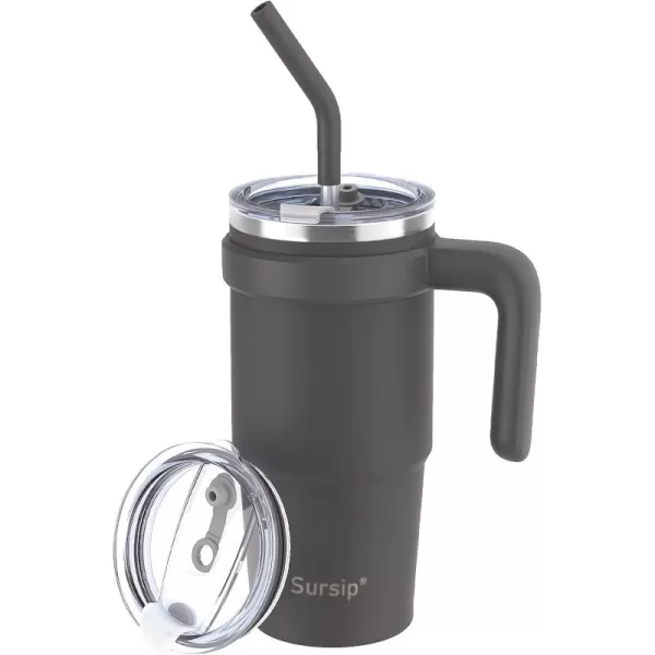 Sursip 24 oz Insulated Tumbler with Handle Double Wall Vacuum Stainless Steel Cup with Straw and 2 Lids For ColdHot Drinks Coffee Travel Mug for CarHomeOfficePartyCamping CreamCharcoal