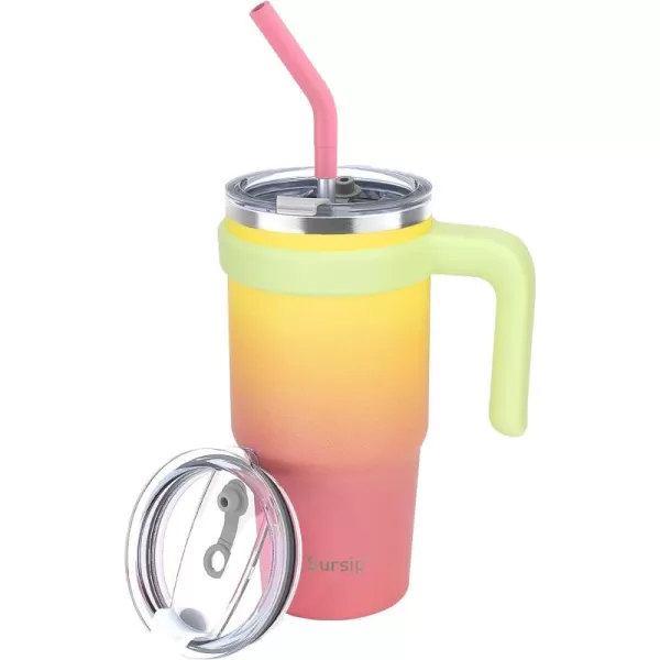 Sursip 24 oz Insulated Tumbler with Handle Double Wall Vacuum Stainless Steel Cup with Straw and 2 Lids For ColdHot Drinks Coffee Travel Mug for CarHomeOfficePartyCamping CreamYellowPink