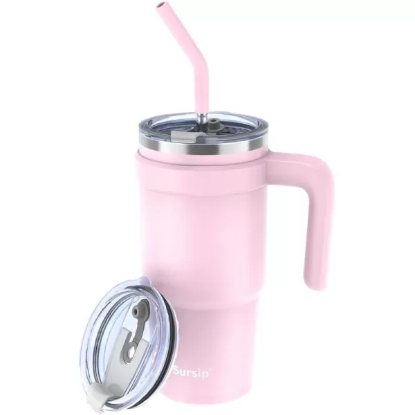 Sursip 24 oz Insulated Tumbler with Handle Double Wall Vacuum Stainless Steel Cup with Straw and 2 Lids For ColdHot Drinks Coffee Travel Mug for CarHomeOfficePartyCamping CreamPink