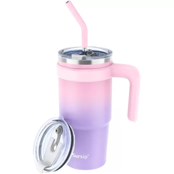 Sursip 24 oz Insulated Tumbler with Handle Double Wall Vacuum Stainless Steel Cup with Straw and 2 Lids For ColdHot Drinks Coffee Travel Mug for CarHomeOfficePartyCamping Charcoal GrayPinkPurple
