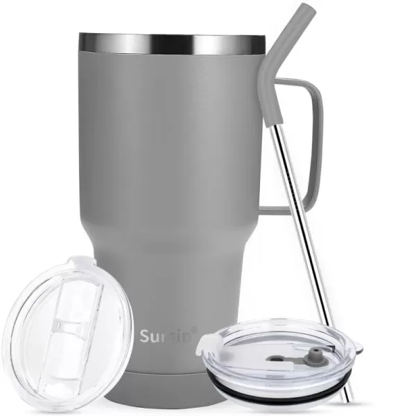 Sursip 30oz Insulated MugTumbler With Lid and StrawStainless Steel Vacuum TumblerKeep Cold and HotBPA FreeLeak ProofDishwasher SafeCar HolderGiftsTravel MugCoffee TumblerBlack1PackGray