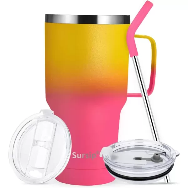 Sursip 30oz Insulated MugTumbler With Lid and StrawStainless Steel Vacuum TumblerKeep Cold and HotBPA FreeLeak ProofDishwasher SafeCar HolderGiftsTravel MugCoffee TumblerBlack1PackYellowRed