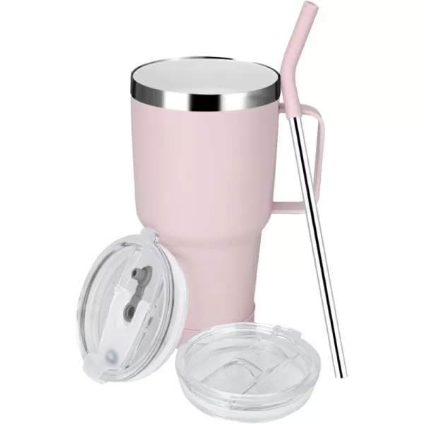 Sursip 30oz Insulated MugTumbler With Lid and StrawStainless Steel Vacuum TumblerKeep Cold and HotBPA FreeLeak ProofDishwasher SafeCar HolderGiftsTravel MugCoffee TumblerBlack1PackInjection CeramicPink