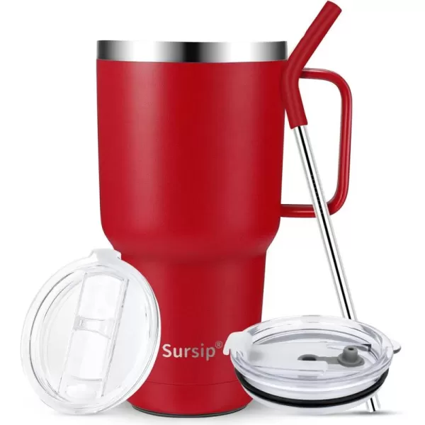 Sursip 30oz Insulated MugTumbler With Lid and StrawStainless Steel Vacuum TumblerKeep Cold and HotBPA FreeLeak ProofDishwasher SafeCar HolderGiftsTravel MugCoffee TumblerBlack1PackRed