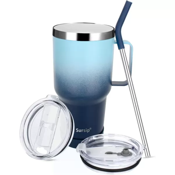 Sursip 30oz Insulated MugTumbler With Lid and StrawStainless Steel Vacuum TumblerKeep Cold and HotBPA FreeLeak ProofDishwasher SafeCar HolderGiftsTravel MugCoffee TumblerBlack1PackInjection CeramicWaves