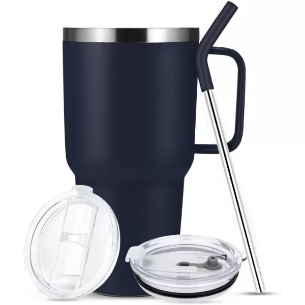Sursip 30oz Insulated MugTumbler With Lid and StrawStainless Steel Vacuum TumblerKeep Cold and HotBPA FreeLeak ProofDishwasher SafeCar HolderGiftsTravel MugCoffee TumblerBlack1PackNavy
