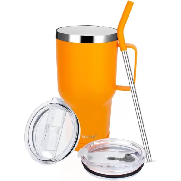 Sursip 30oz Insulated MugTumbler With Lid and StrawStainless Steel Vacuum TumblerKeep Cold and HotBPA FreeLeak ProofDishwasher SafeCar HolderGiftsTravel MugCoffee TumblerBlack1PackInjection CeramicOrange