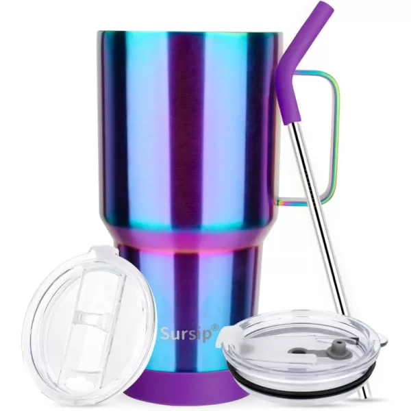 Sursip 30oz Insulated MugTumbler With Lid and StrawStainless Steel Vacuum TumblerKeep Cold and HotBPA FreeLeak ProofDishwasher SafeCar HolderGiftsTravel MugCoffee TumblerBlack1Packblue titanium