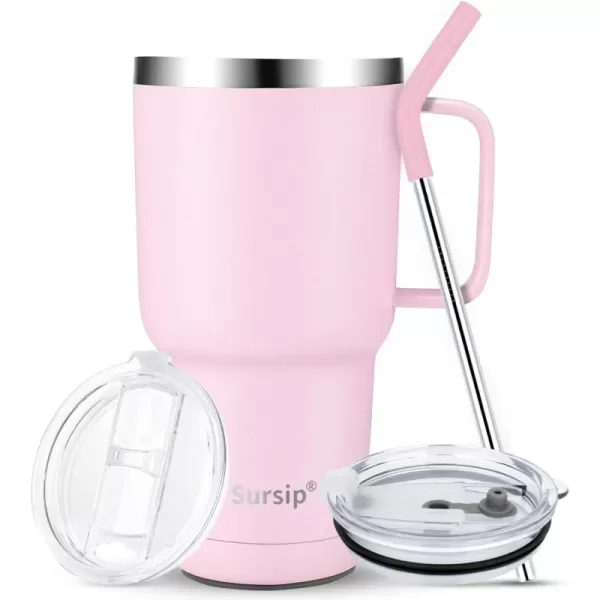 Sursip 30oz Insulated MugTumbler With Lid and StrawStainless Steel Vacuum TumblerKeep Cold and HotBPA FreeLeak ProofDishwasher SafeCar HolderGiftsTravel MugCoffee TumblerBlack1PackPink