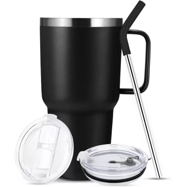 Sursip 30oz Insulated MugTumbler With Lid and StrawStainless Steel Vacuum TumblerKeep Cold and HotBPA FreeLeak ProofDishwasher SafeCar HolderGiftsTravel MugCoffee TumblerBlack1PackBlack