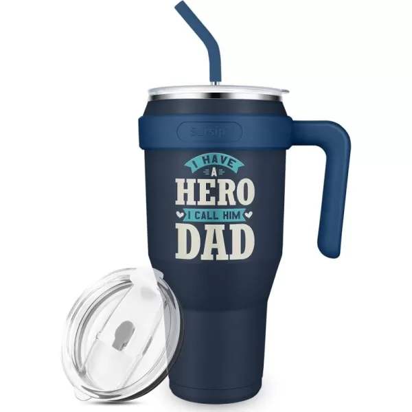 Sursip 40 oz Insulated Tumbler with Handle and StrawStainless Steel Vacuum Insulated MugGifts for Women Men Him HerIced Tea or CoffeeDrinks Cold up to 24 HoursFit Car HolderBlackDark BlueDad