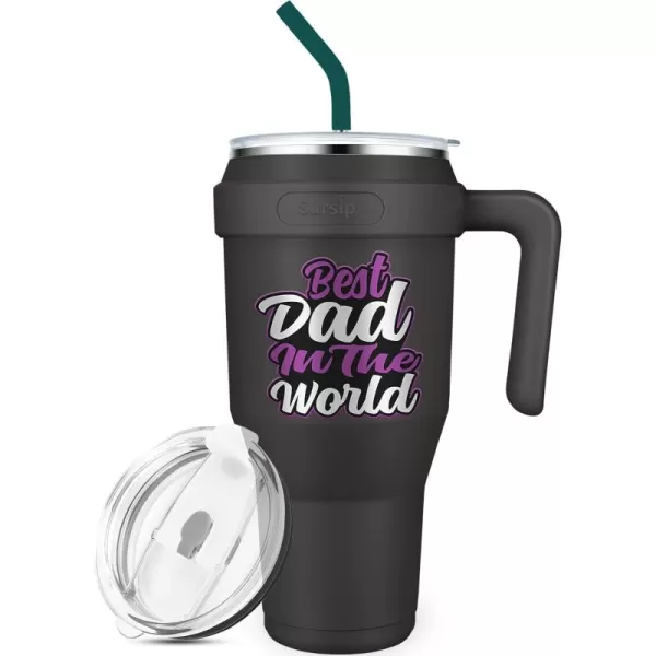 Sursip 40 oz Insulated Tumbler with Handle and StrawStainless Steel Vacuum Insulated MugGifts for Women Men Him HerIced Tea or CoffeeDrinks Cold up to 24 HoursFit Car HolderBlackCharcoalDad