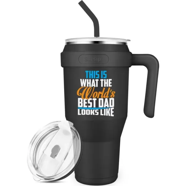Sursip 40 oz Insulated Tumbler with Handle and StrawStainless Steel Vacuum Insulated MugGifts for Women Men Him HerIced Tea or CoffeeDrinks Cold up to 24 HoursFit Car HolderBlackBlackDad