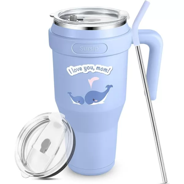 Sursip 40 oz Insulated Tumbler with Handle and StrawStainless Steel Vacuum Insulated MugGifts for Women Men Him HerIced Tea or CoffeeDrinks Cold up to 24 HoursFit Car HolderBlackBlueWhale