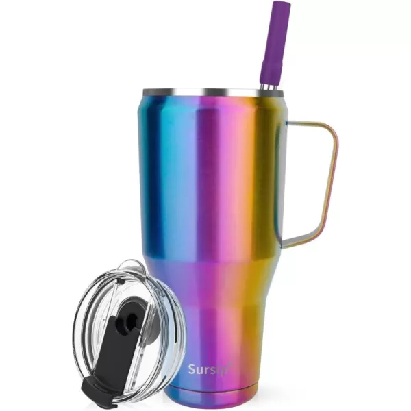 Sursip 40 oz Insulated Tumbler with Screw Lid  Stainless Steel Vacuum Cup with Straw and Handle Keeps Drinks Cold up to 24 Hours  SweatLeak Proof Dishwasher Safe Fits Car Cup Holder PlatingPlating