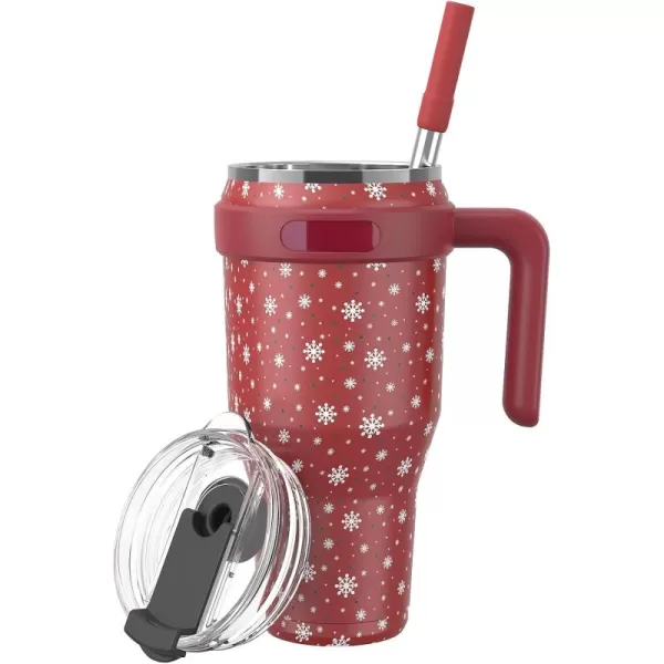 Sursip 40 oz Insulated Tumbler with Screw Lid  Stainless Steel Vacuum Cup with Straw and Handle Keeps Drinks Cold up to 24 Hours  SweatLeak Proof Dishwasher Safe Fits Car Cup Holder PlatingRed Snowflake
